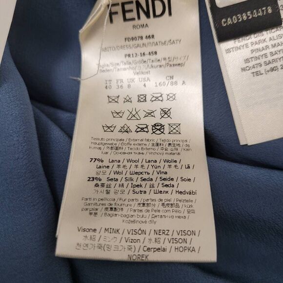 Fendi Blue Trumpet Bell Sleeve Floral Appliqué Sheath Dress Sz 40 US S Wool Silk - Picture 7 of 16